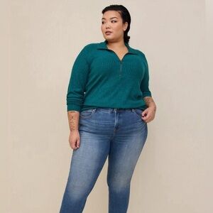 Torrid Blue Green Super Soft Plush Rib Quarter Zip Sweatshirt, Size 3x